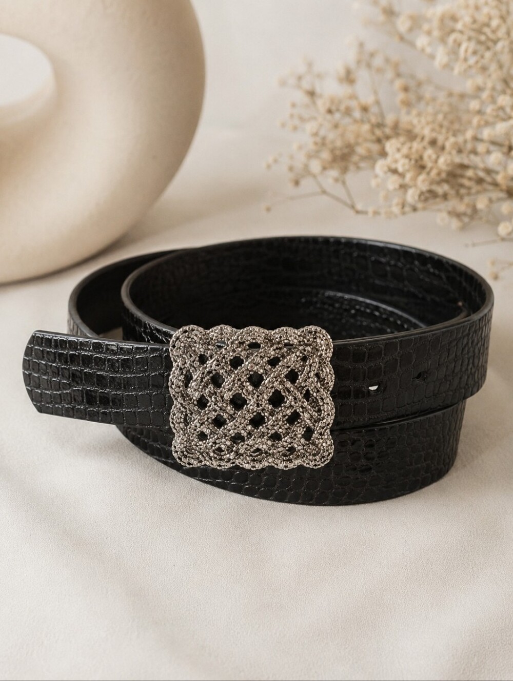 Genuine Leather Elegant Silver GRAY And Black Belt with Silver Buckle